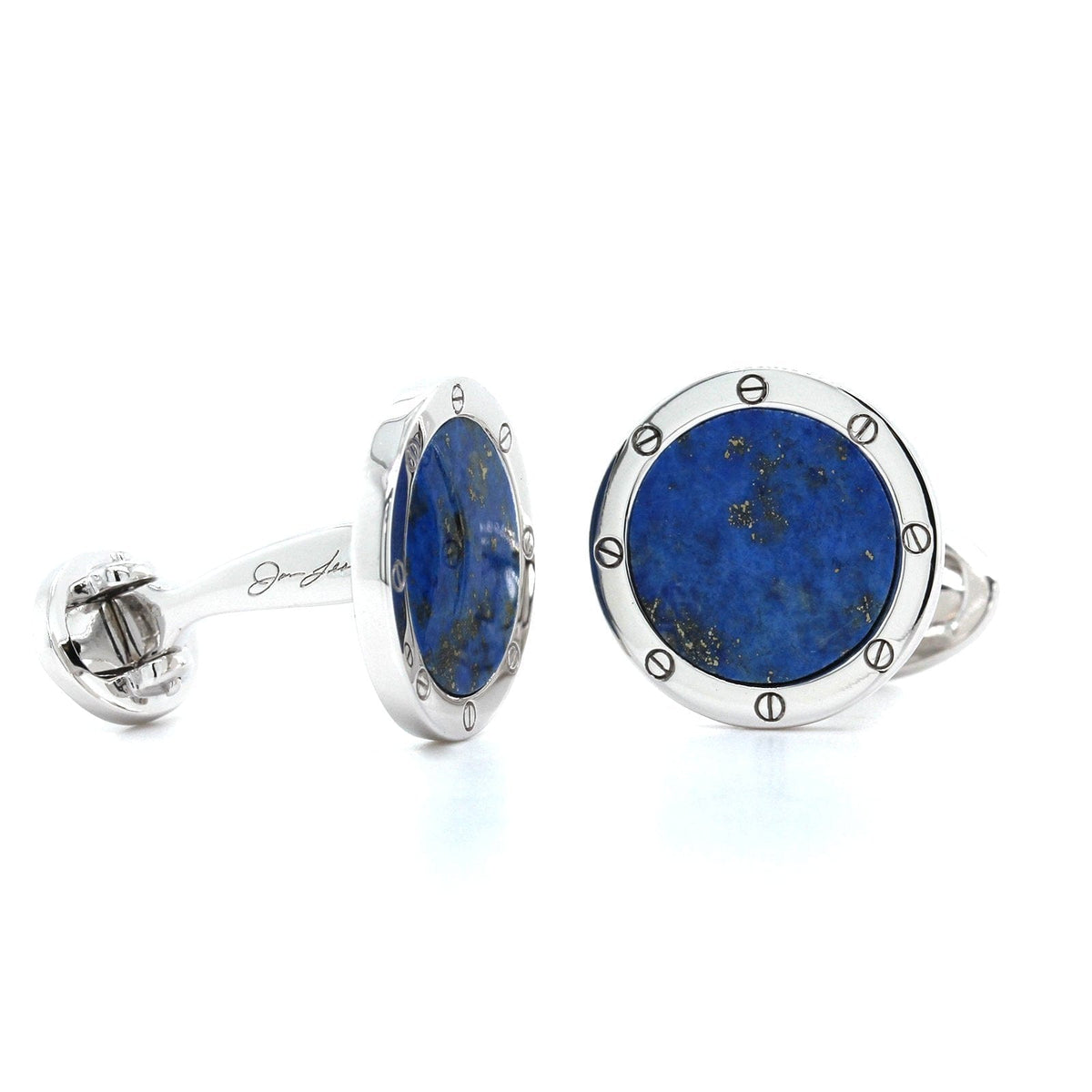 Sterling Silver Round Lapis Cufflinks