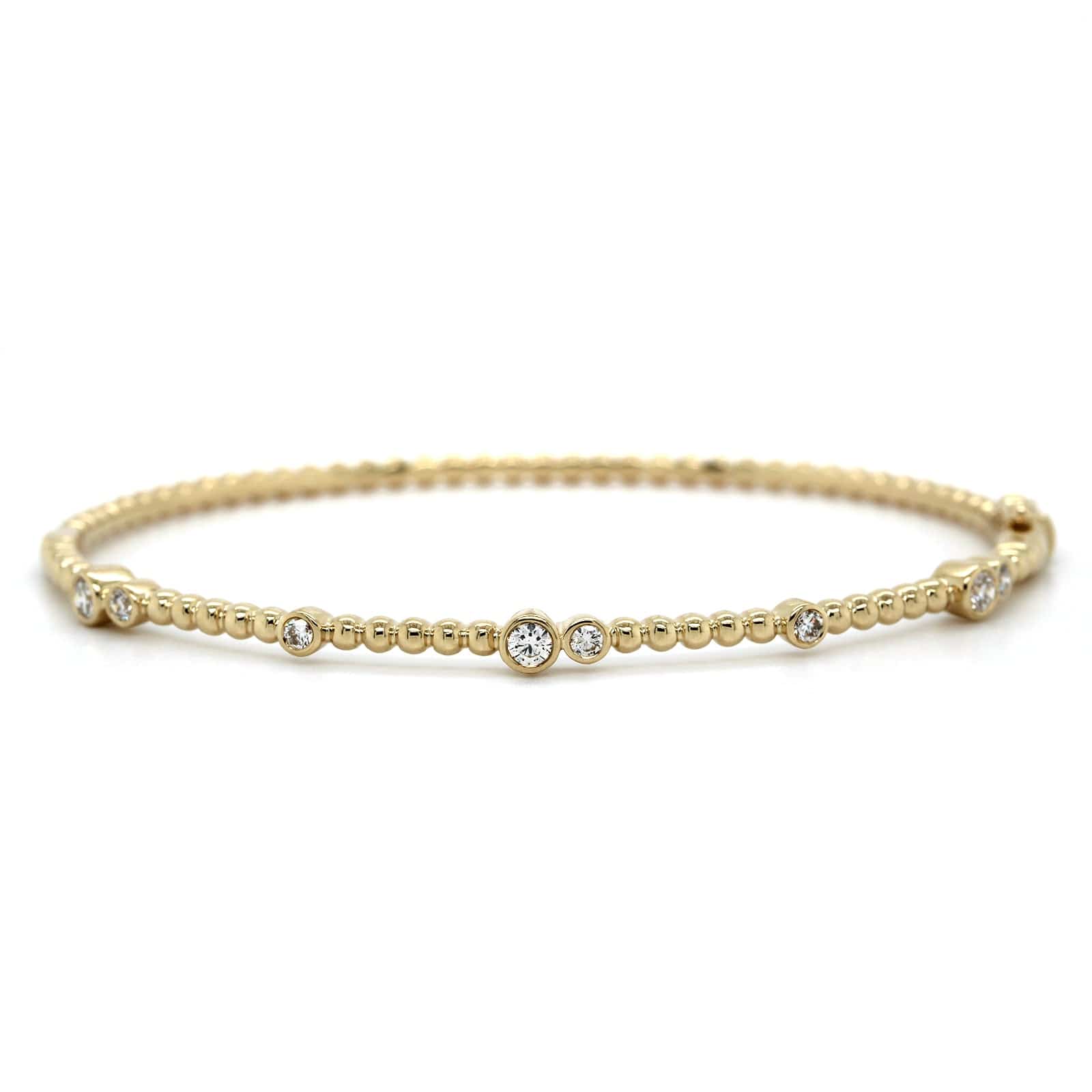 14K Yellow Gold Beaded Diamond Bangle Bracelet