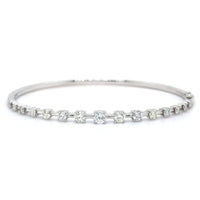 14K White Gold Graduated Diamond Station Bangle