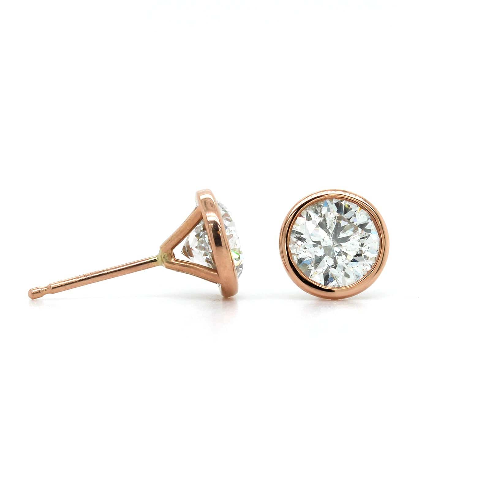 14K Rose Gold Bezel Set 2CTW Diamond Stud Earrings