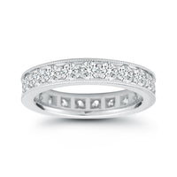 18K White Gold Diamond with Milgrain Edge Eternity Band