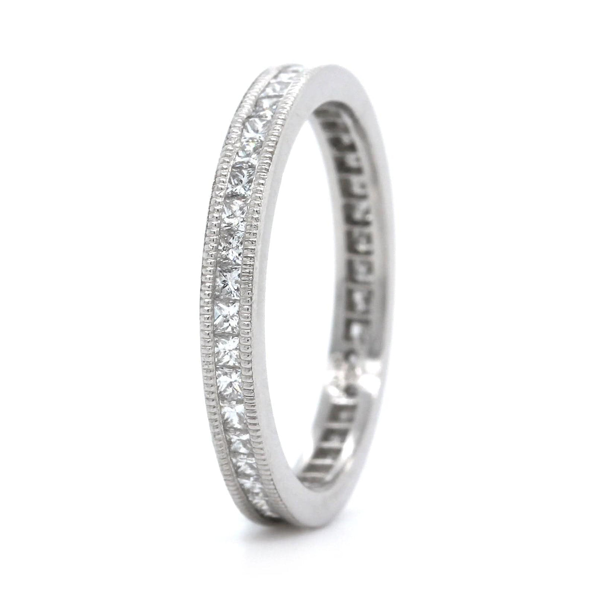 Platinum Channel Set Princess Diamond with Milgrain Eternity Band