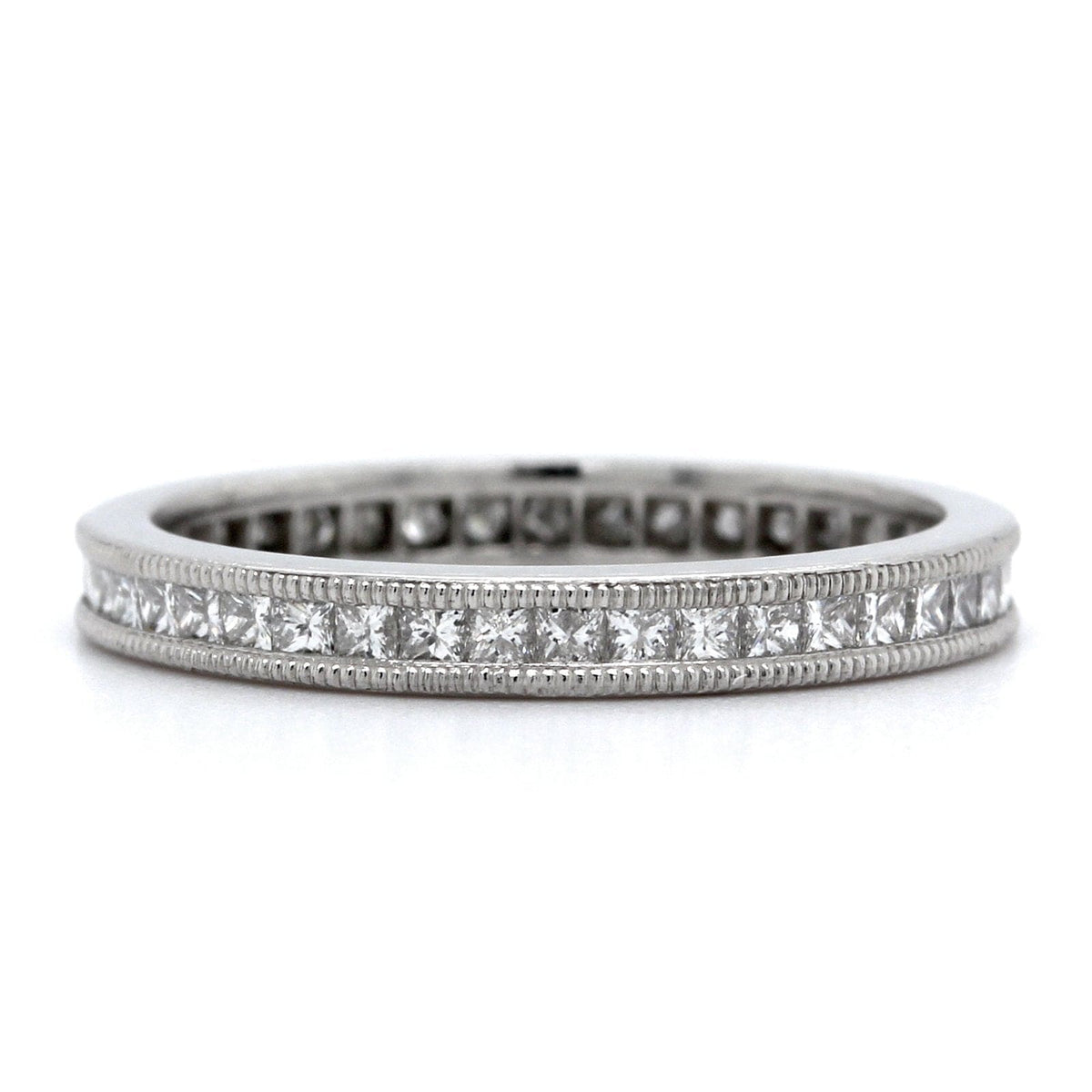 Platinum Channel Set Princess Diamond with Milgrain Eternity Band