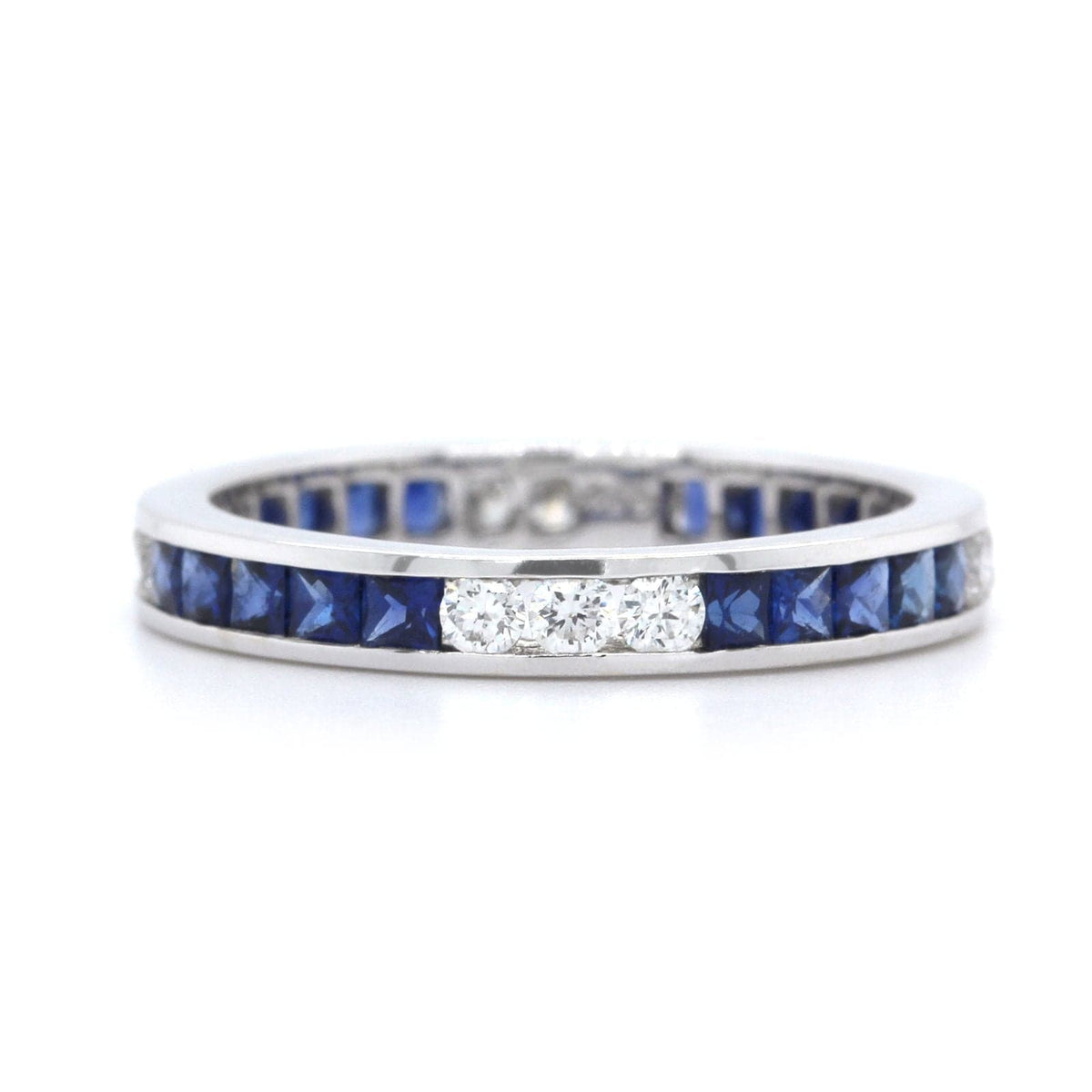 18K White Gold Channel Set Sapphire and Diamond Eternity Band