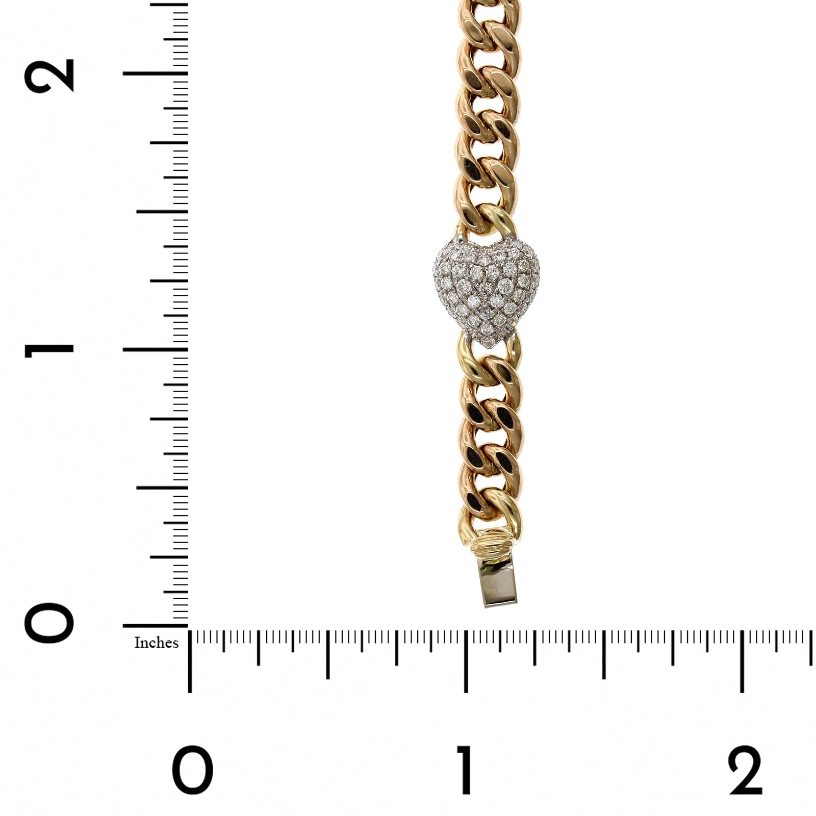 14K Yellow Gold Pave Diamond Heart Curb Link Bracelet