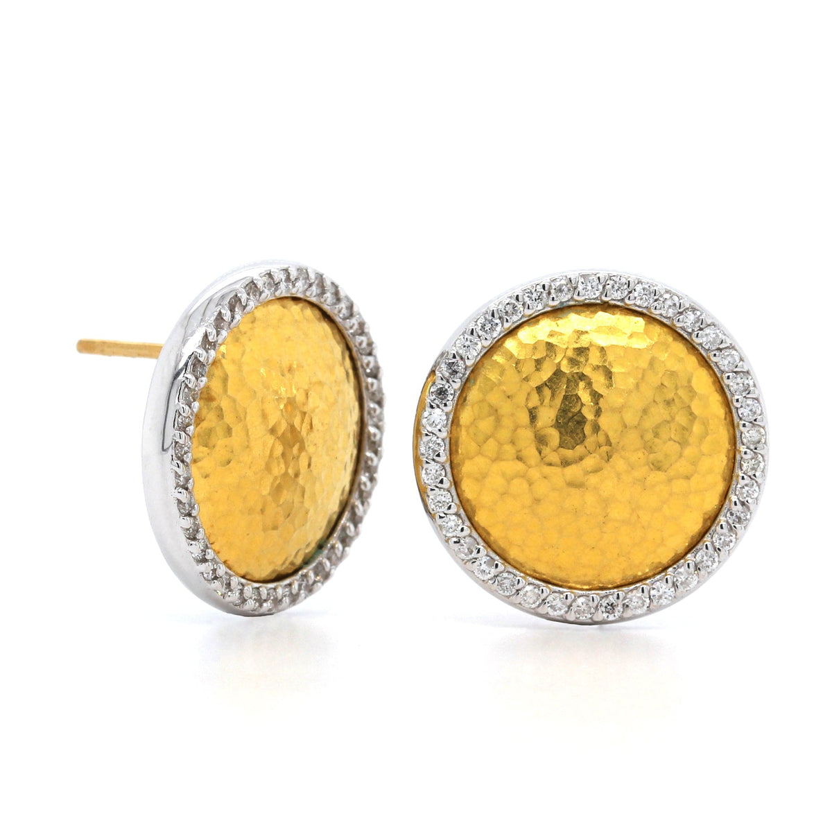 24K Yellow Gold Round Hammered Studs