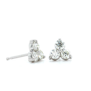 14K White Gold Three Stone Diamond Cluster Stud Earrings