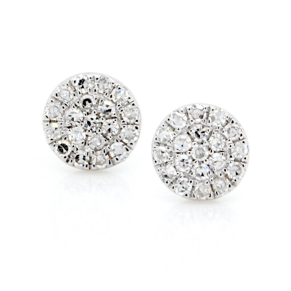 14K White Gold Round Diamond Disc Earrings