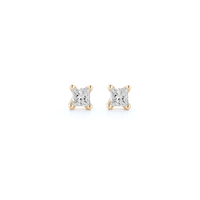 14K Yellow Gold Princess Cut Diamond Stud Earrings