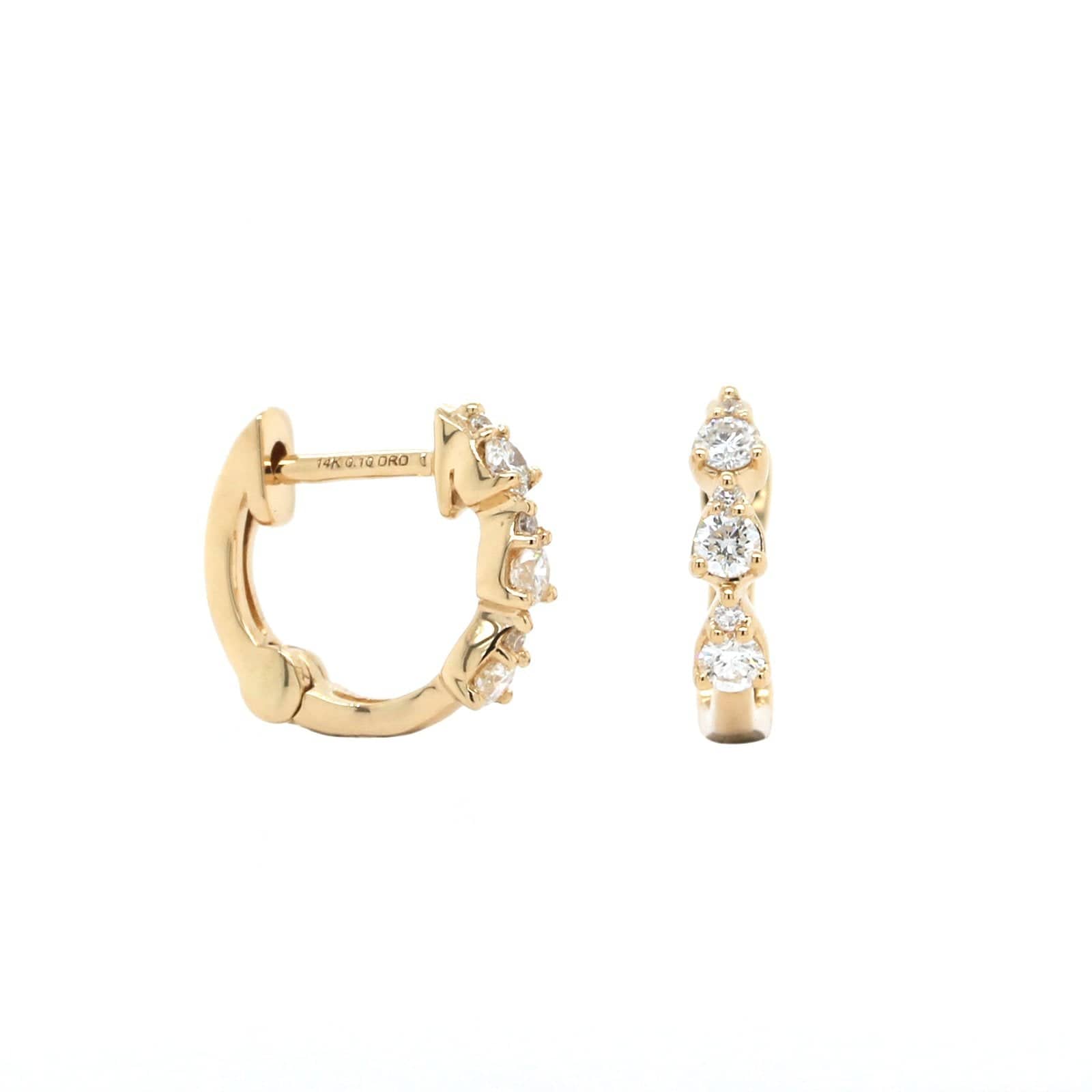 14K Yellow Gold Diamond Huggie Earrings