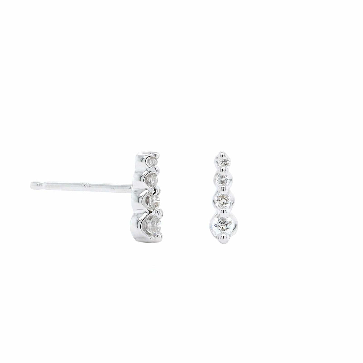 14K White Gold Graduating Diamond Bar Stud Earrings