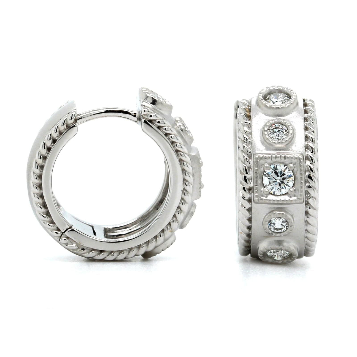 Penny Preville 18K White Gold Satin Finish Diamond Huggie Earrings