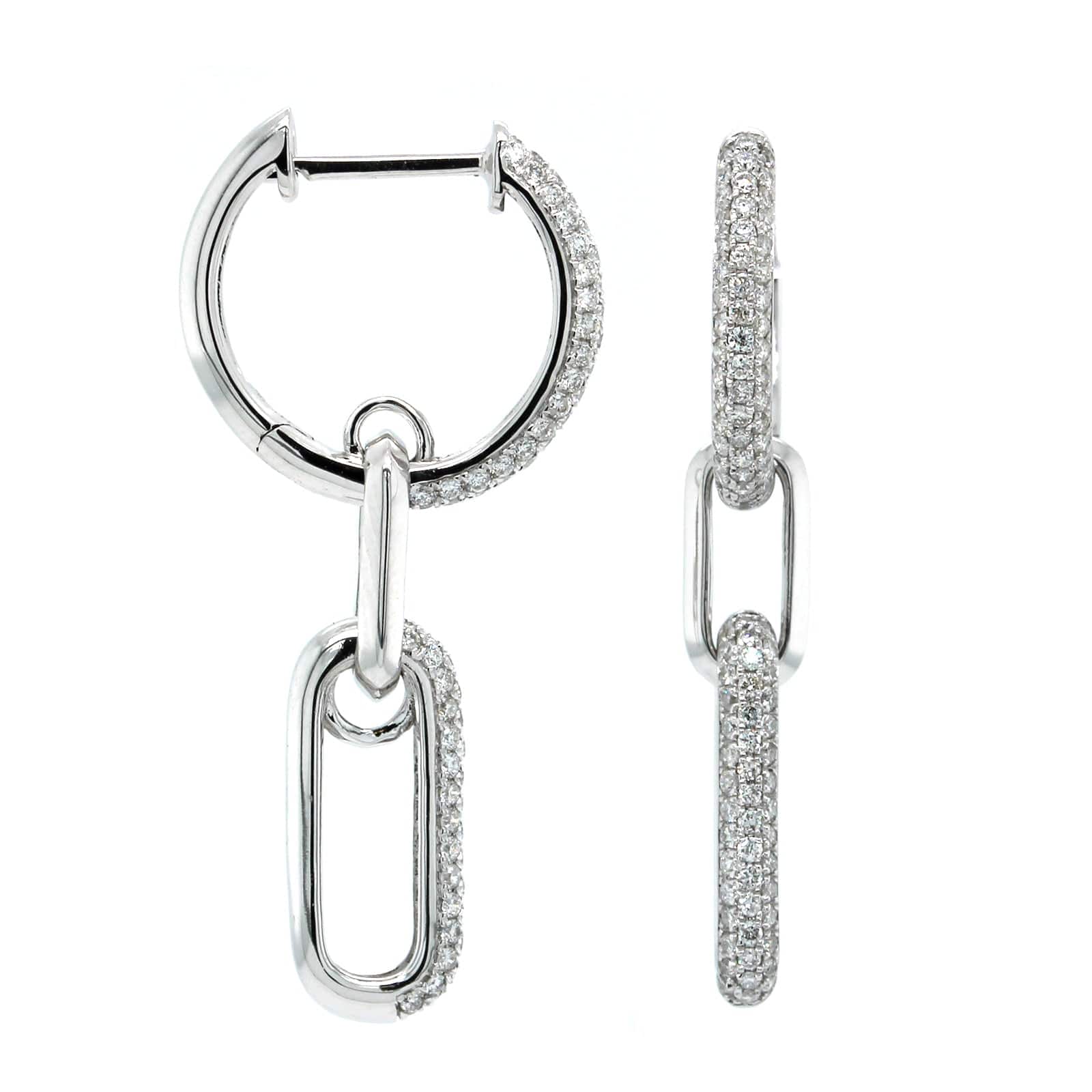 14K White Gold Diamond Paperclip Drop Earrings