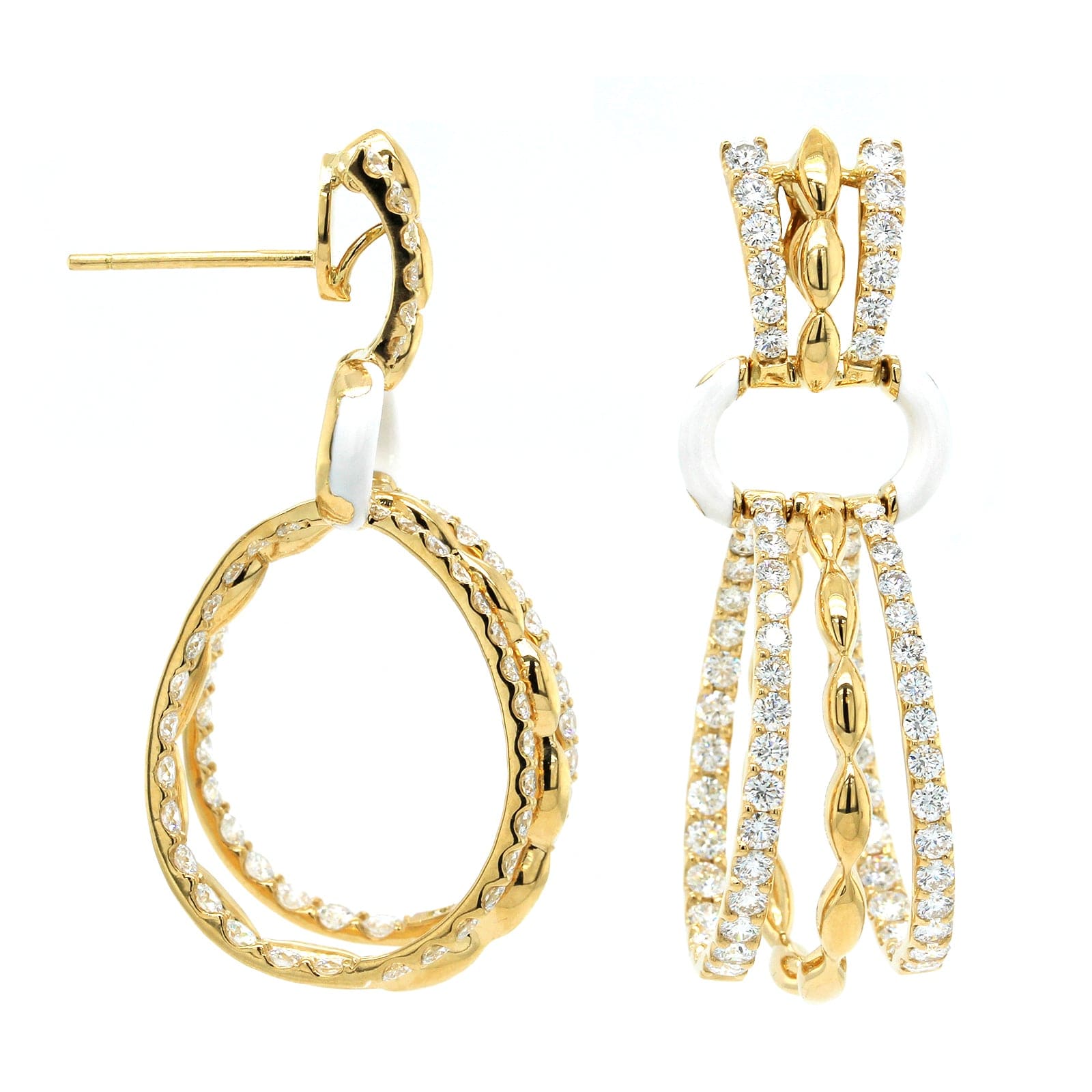 Etho Maria 18K Yellow Gold White Ceramic Diamond Hoop Earrings