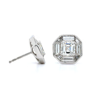 Platinum Emerald Diamond Vintage Style Stud Earrings