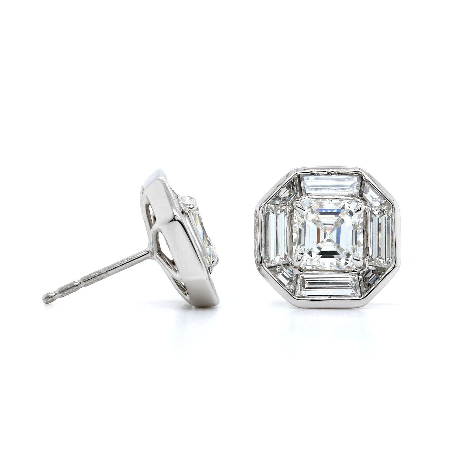 Platinum Emerald Diamond Vintage Style Stud Earrings