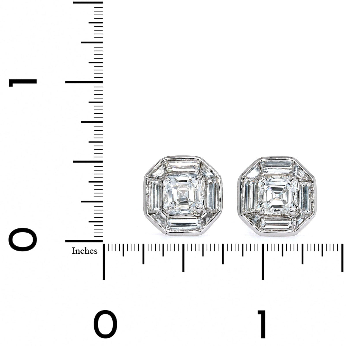 Platinum Emerald Diamond Vintage Style Stud Earrings