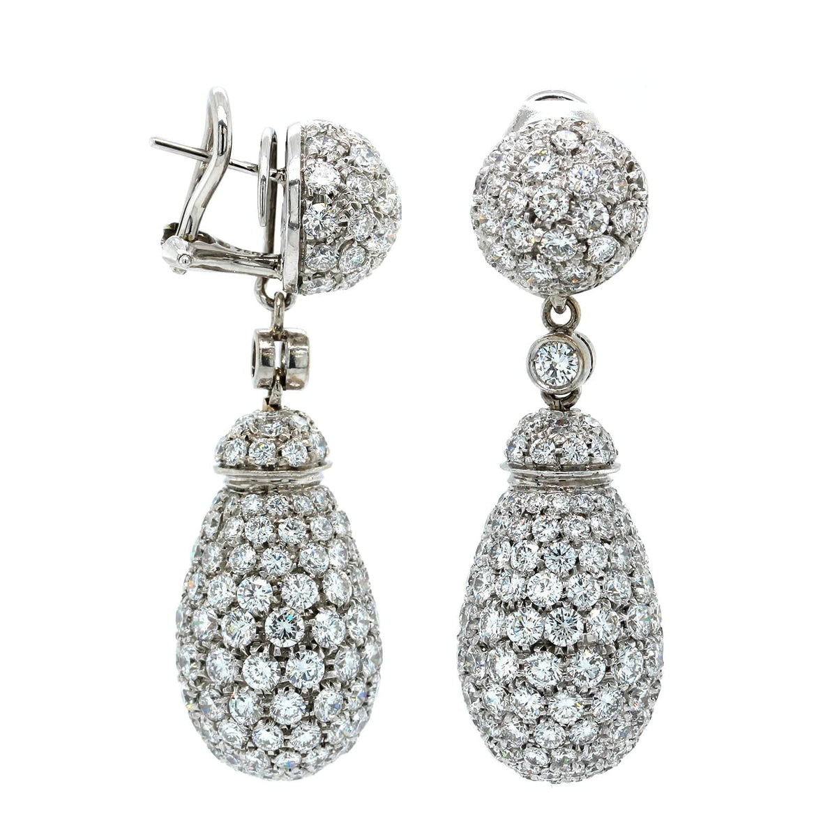 18K White Gold Pave Dome Dangle Earrings