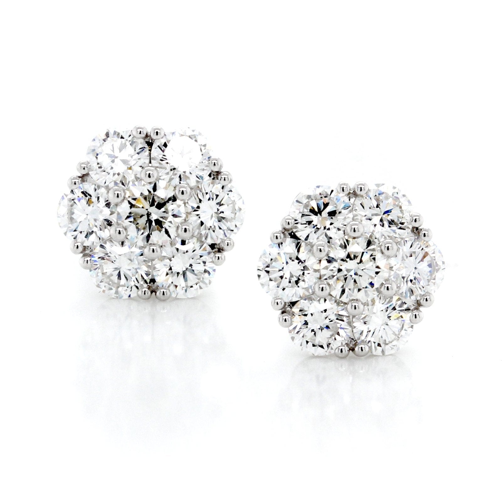 18K White Gold Diamond Cluster Earrings