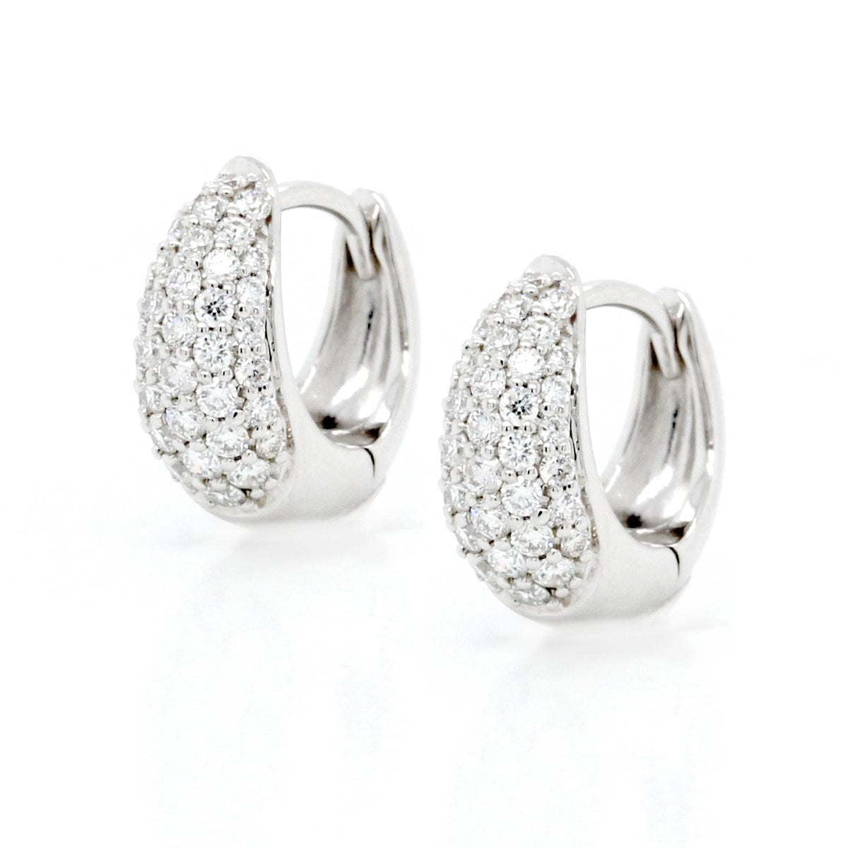 18K White Gold Diamond Pave Huggie Hoop Earrings