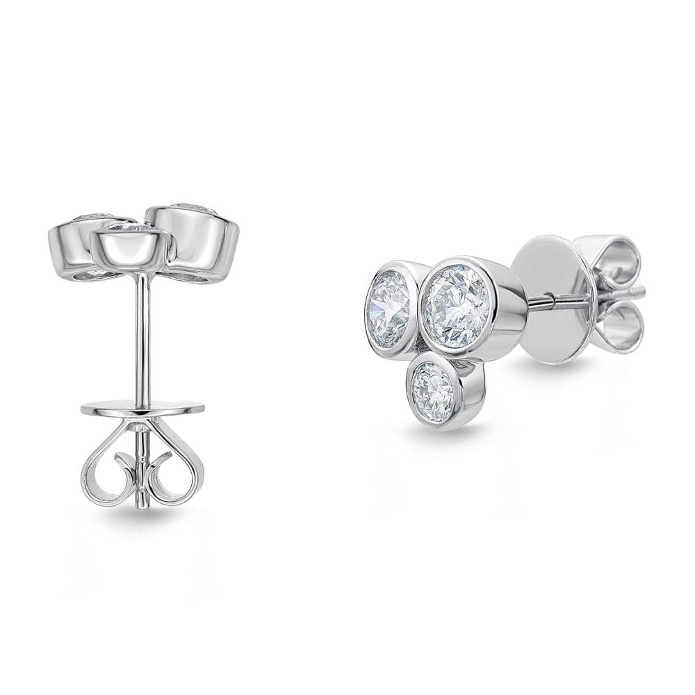 18K White Gold 3 Diamond Bezel Set Stud Earrings, 18k white gold, Long's Jewelers