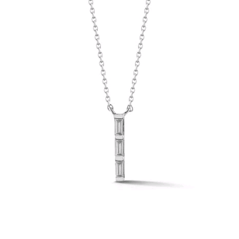 14K White Gold Vertical Diamond Bar Necklace