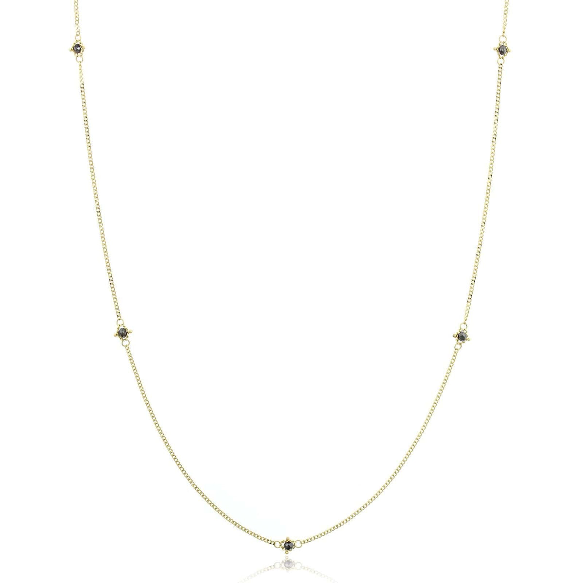 18K Yellow Gold Black Diamond Station Necklace