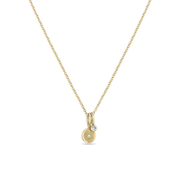 14K Yellow Gold Bezel Diamond Disc Charm Necklace