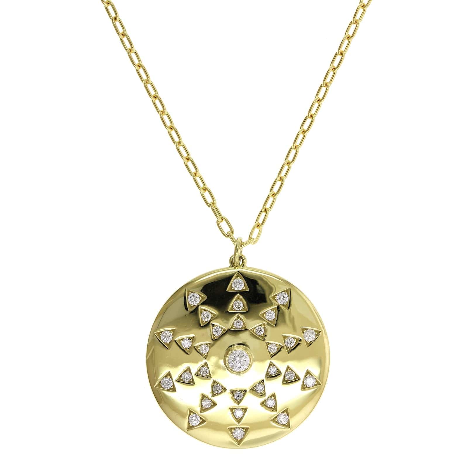 18K Yellow Gold Diamond Sun Dial Disc Pendant