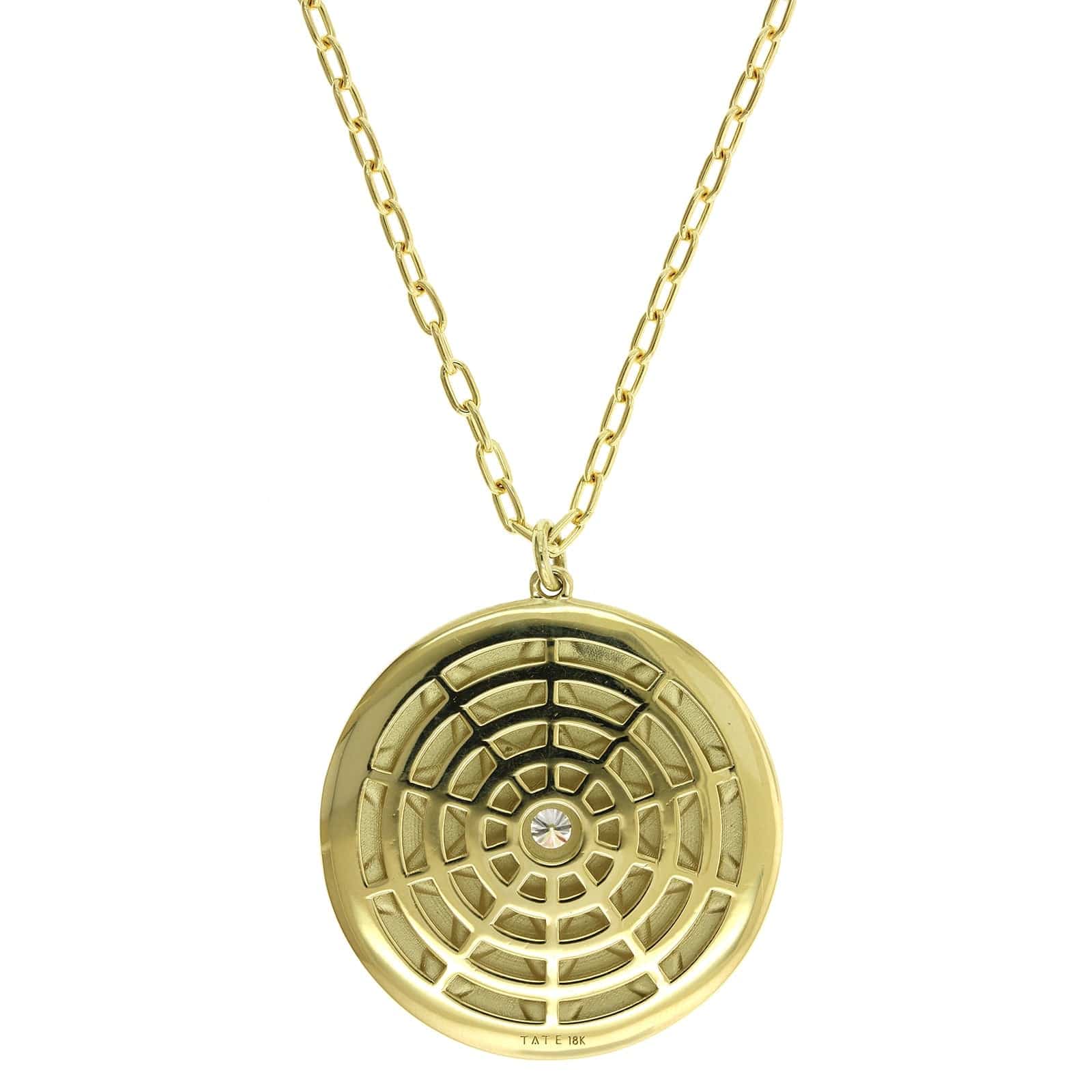 18K Yellow Gold Diamond Sun Dial Disc Pendant