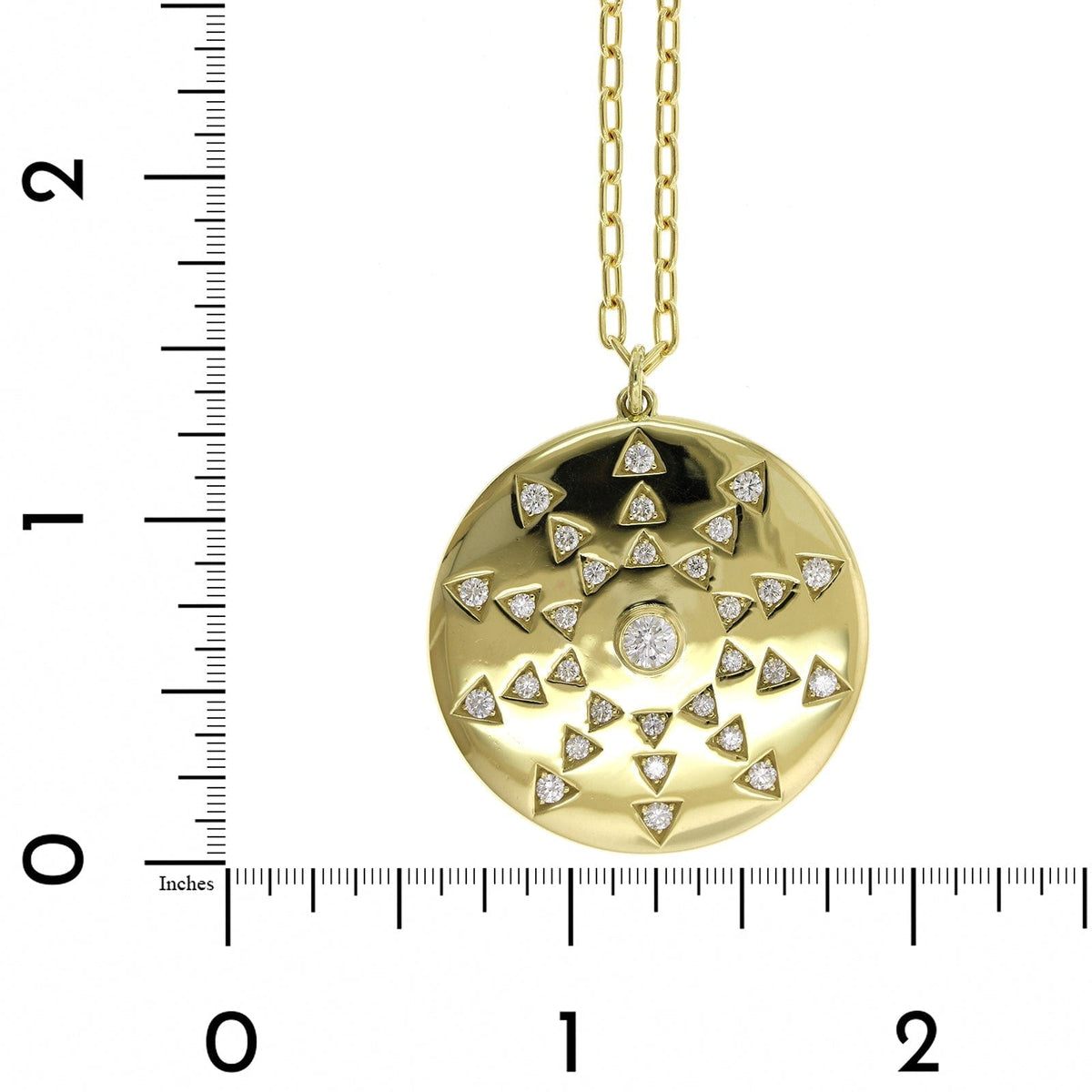 18K Yellow Gold Diamond Sun Dial Disc Pendant