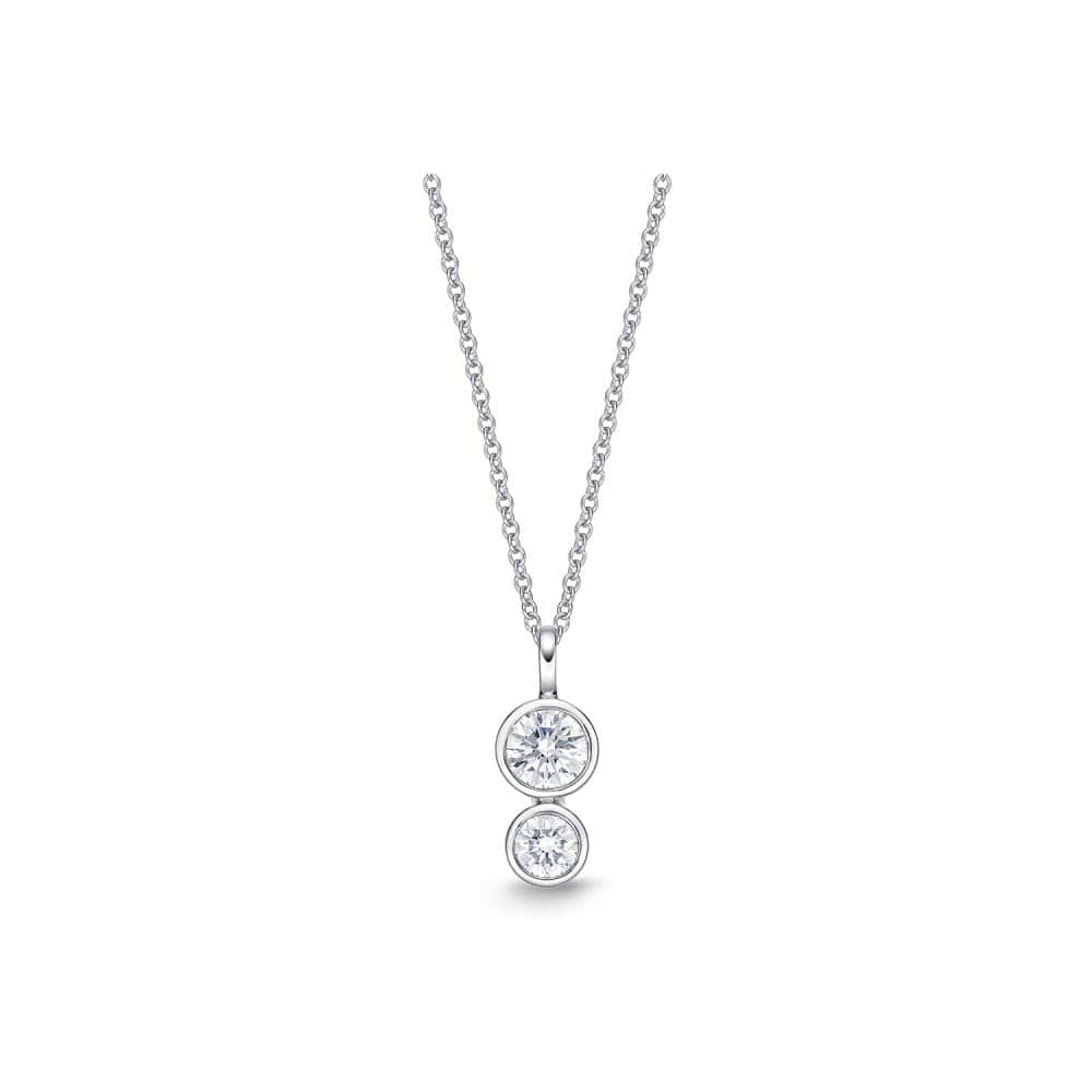 18K White Gold 2 Stone Bezel Set Diamond Pendant, 18k white gold, Long's Jewelers