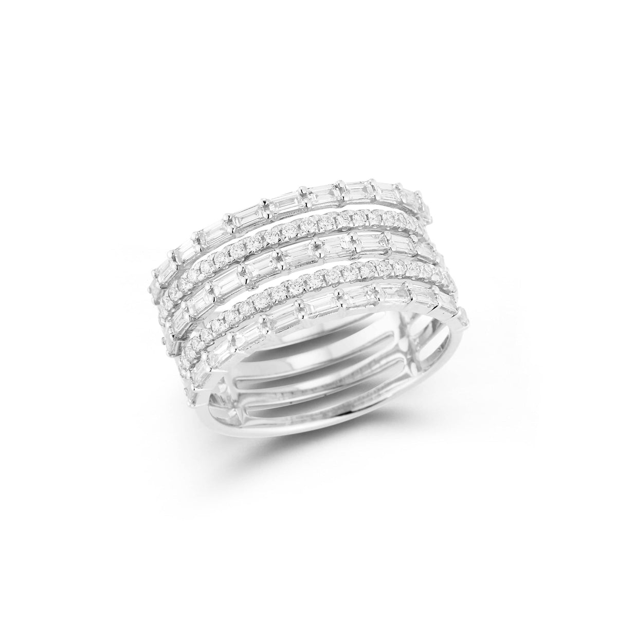 14K White Gold 5 Row Diamond Ring