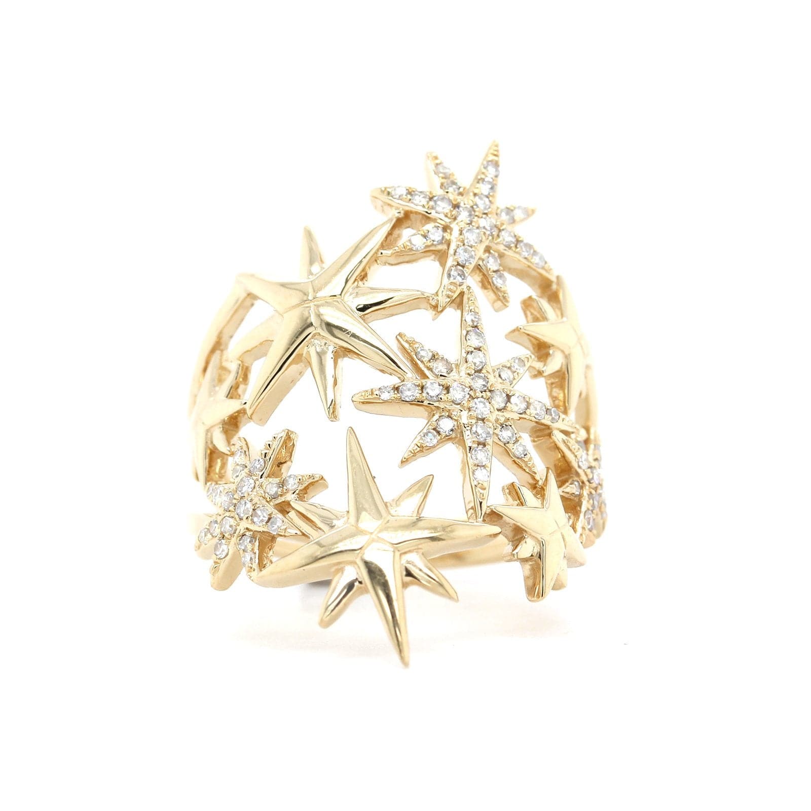 14K Yellow Gold 9 Star Diamond Ring