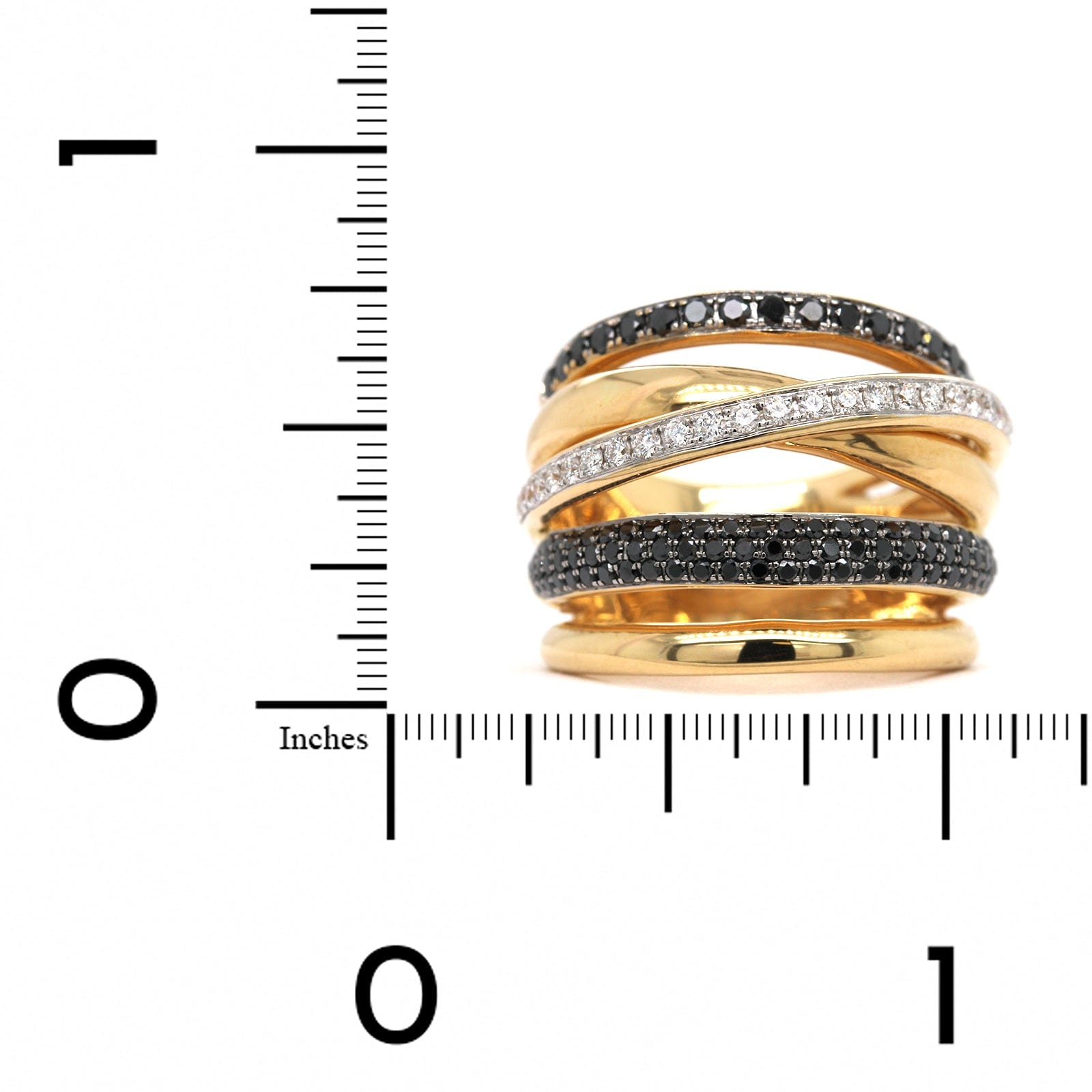 18K Yellow Gold Wide Multi Row Black Diamond Ring, 18k yellow gold, Long's Jewelers