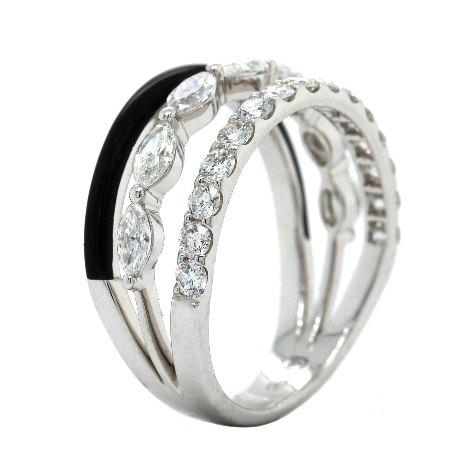 Etho Maria 18K White Gold Marquise Diamond Black Ceramic Ring