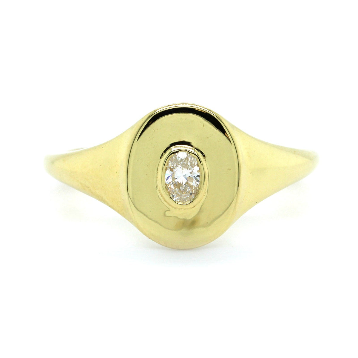 18K Yellow Gold Oval Diamond Pinky Ring