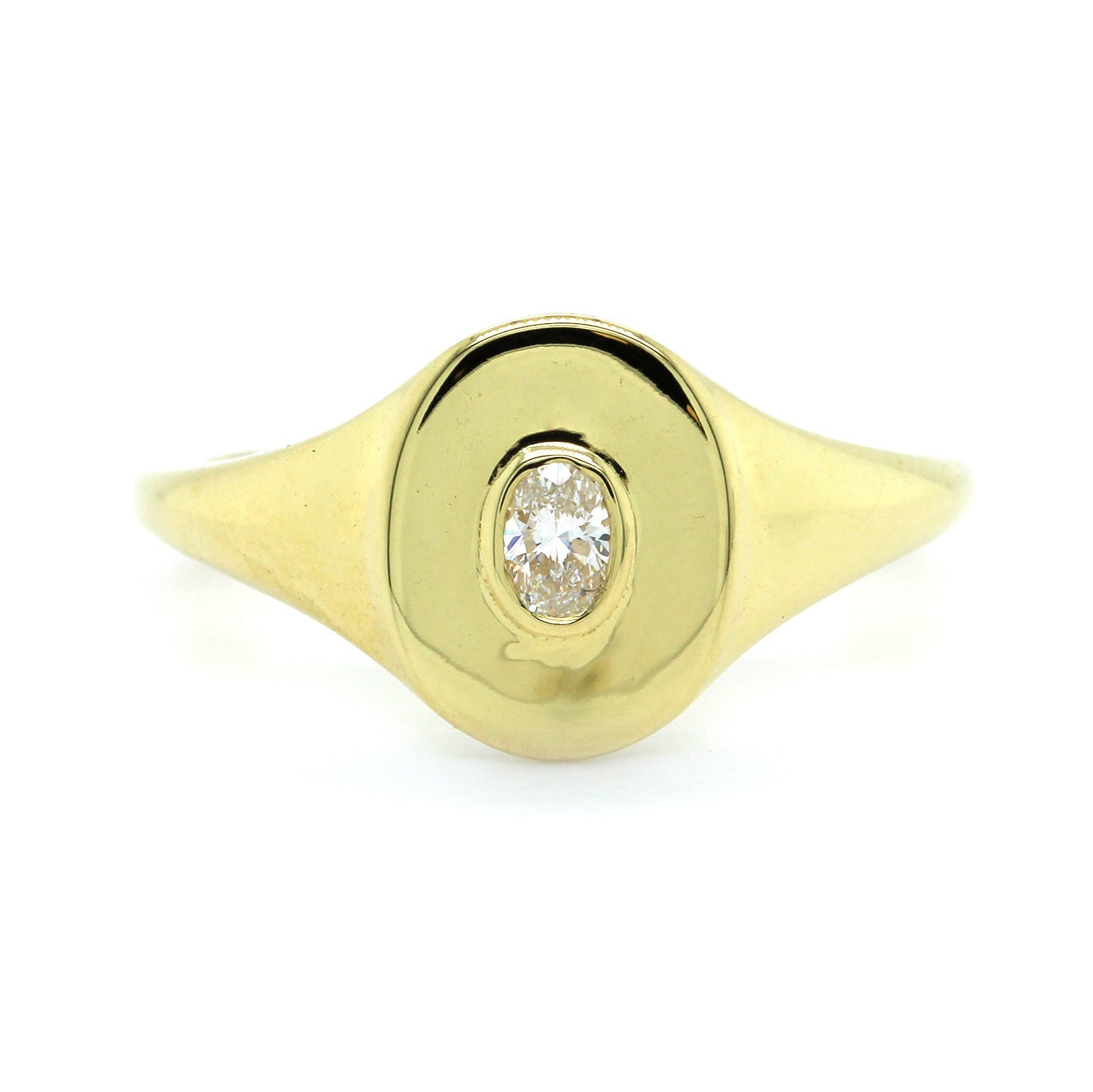 18K Yellow Gold Oval Diamond Pinky Ring