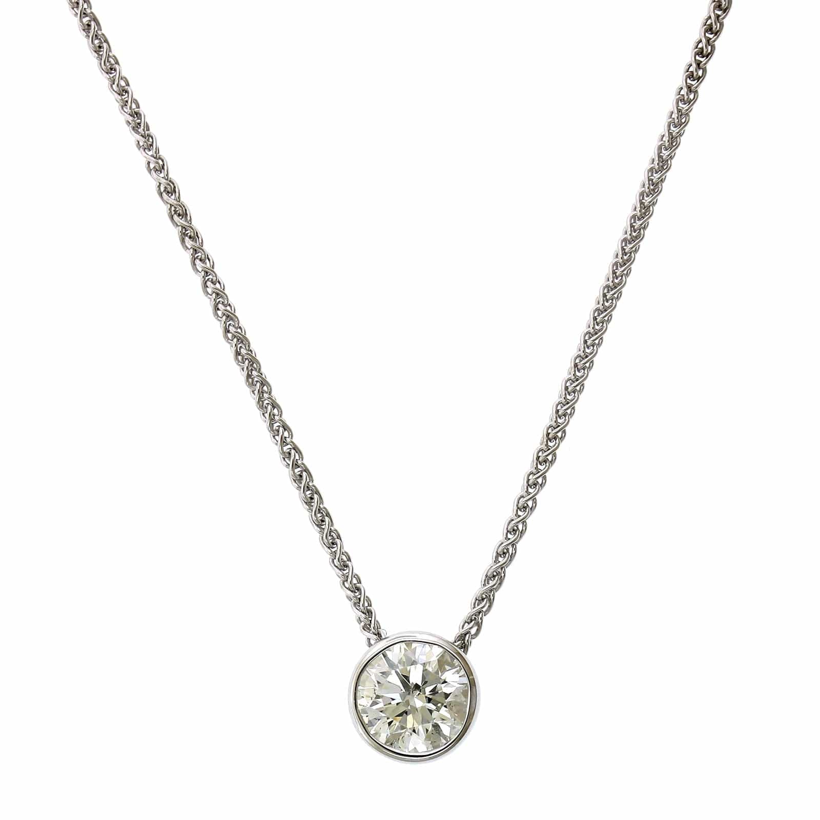 18K White Gold Bezel Set Diamond Pendant, Longs Jewelers