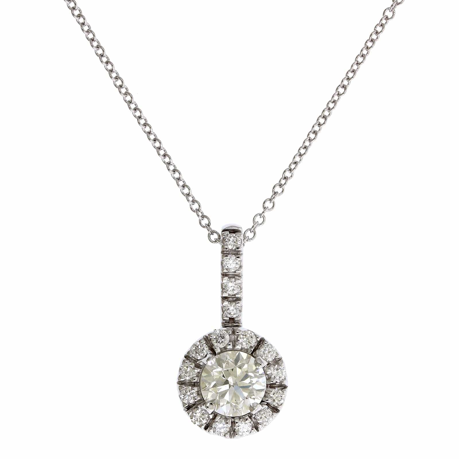 18K White Gold Round Diamond Halo Pendant