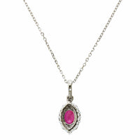 14K White Gold Oval Cut Ruby Diamond Halo Pendant