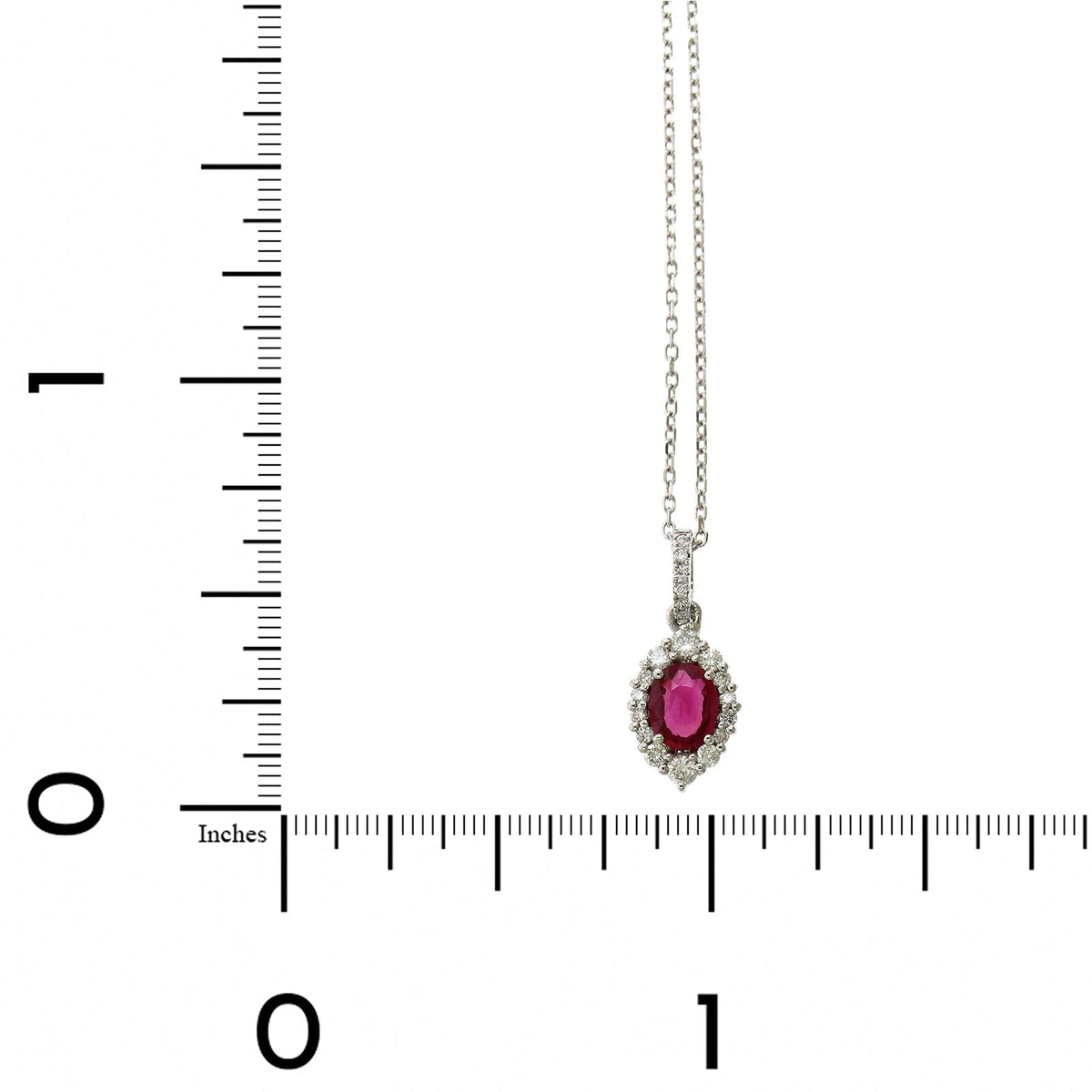 14K White Gold Oval Cut Ruby Diamond Halo Pendant