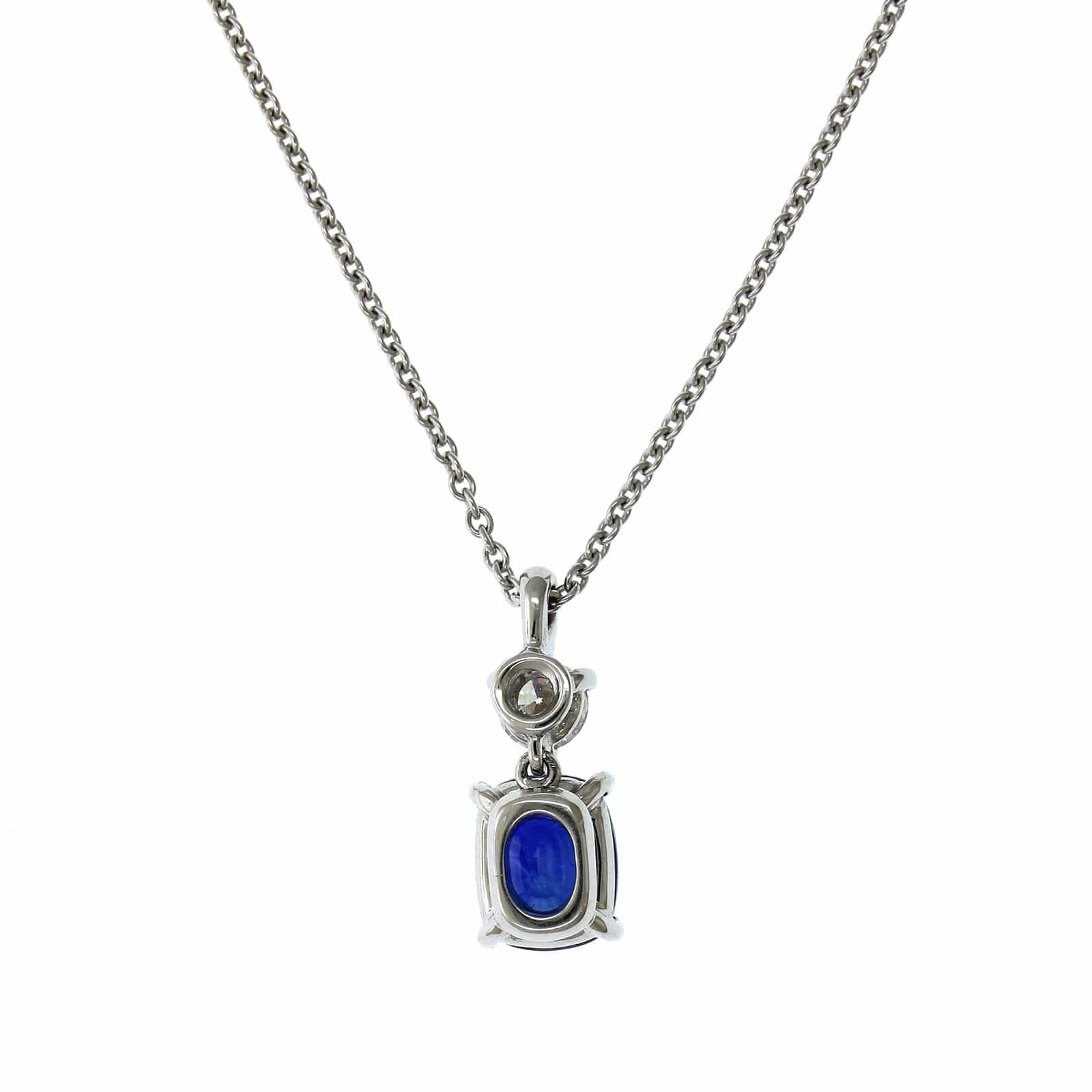 18K White Gold Cushion Sapphire and Diamond Pendant