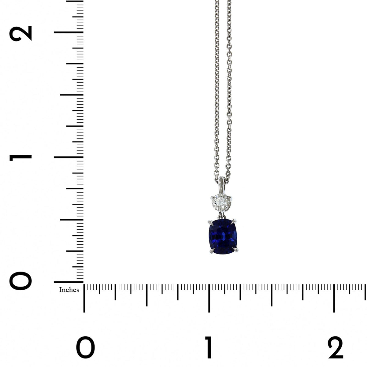 18K White Gold Cushion Sapphire and Diamond Pendant