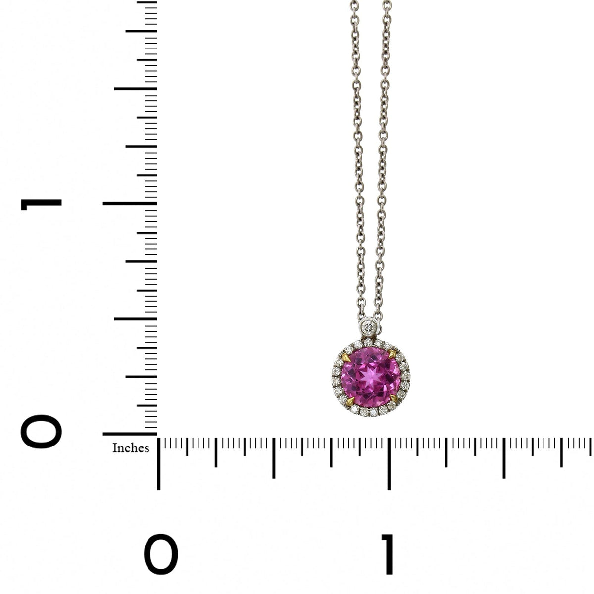 Platinum Pink Sapphire Diamond Halo Pendant, Platinum and 18k yellow gold Long's Jewelry