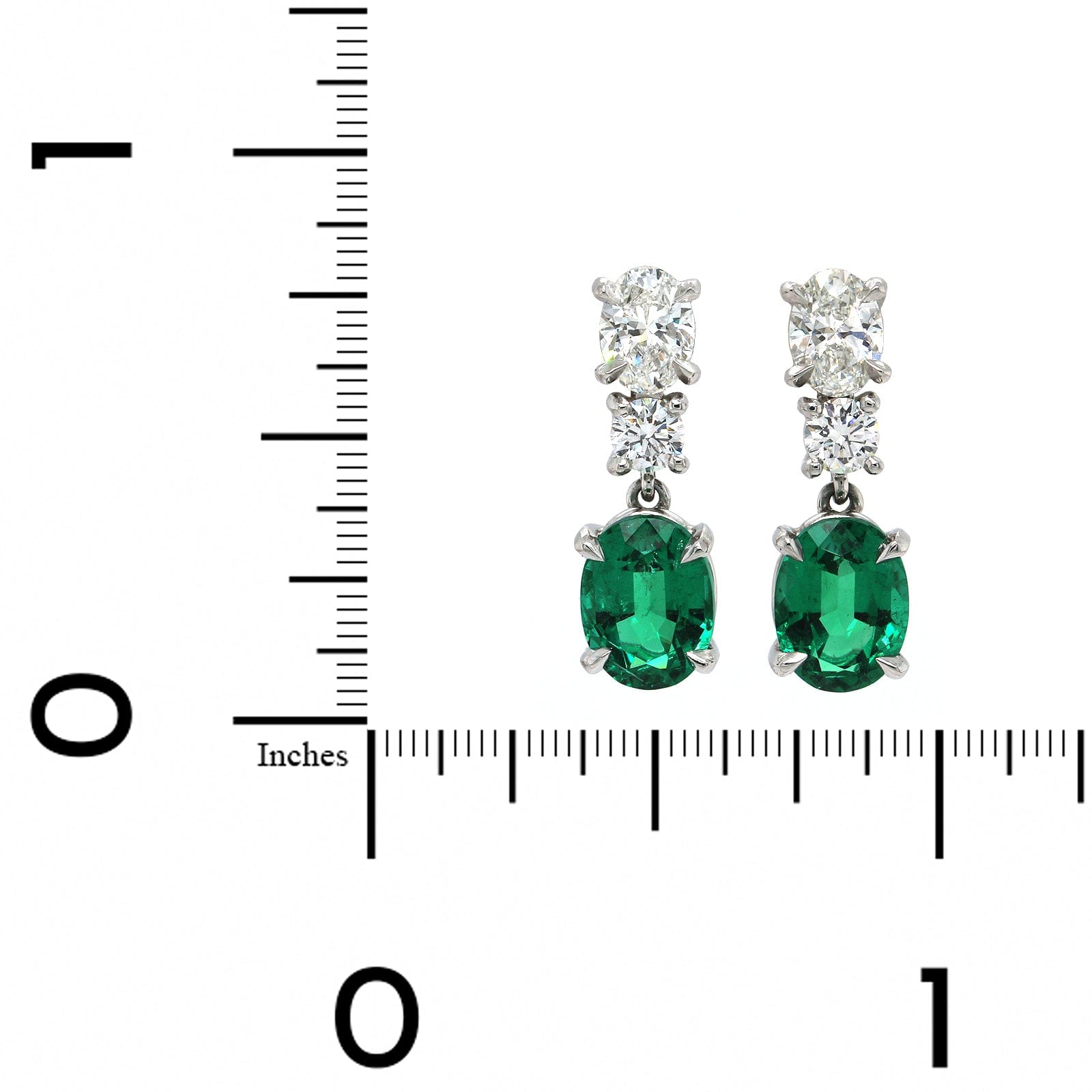 Platinum Oval Emerald Diamond Drop Earrings, Platinum, Long's Jewelers