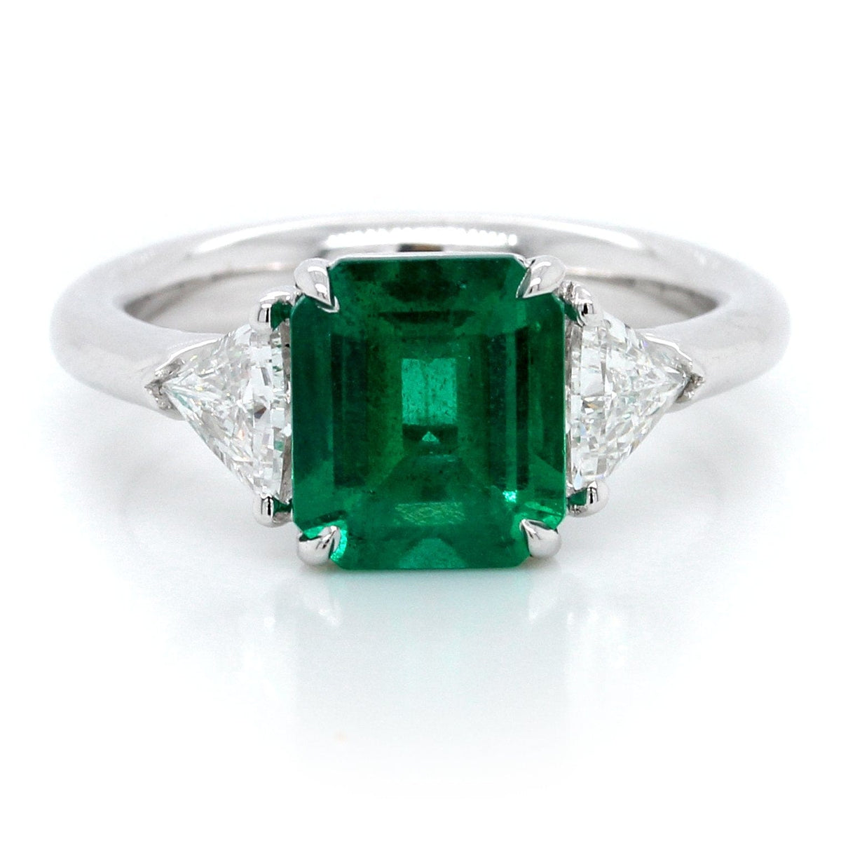 Platinum Emerald and Diamond Trillion Three-Stone Ring