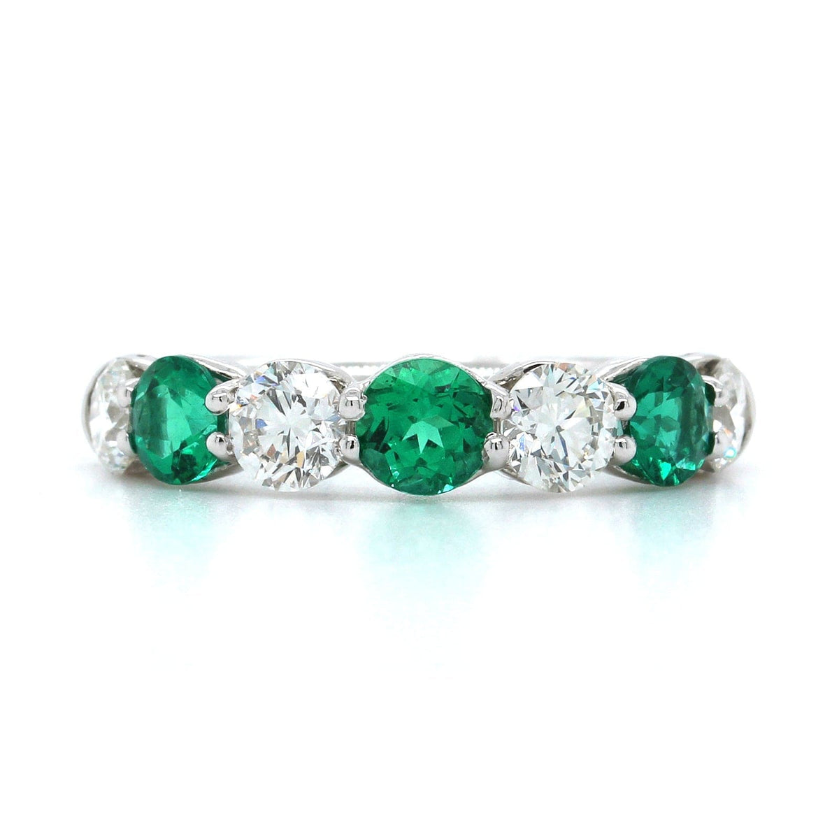 Platinum Emerald and Diamond 7 Stone Band