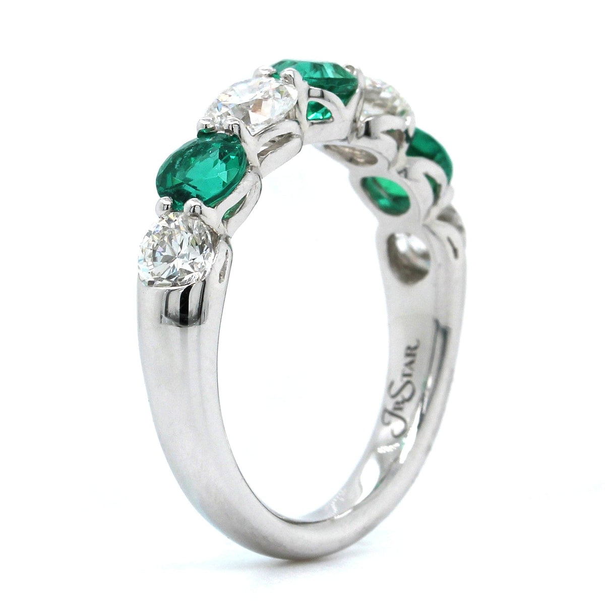 Platinum Emerald and Diamond 7 Stone Band