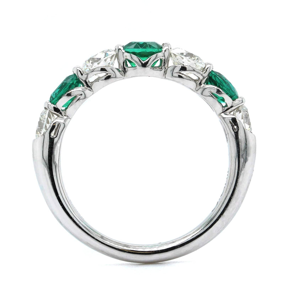 Platinum Emerald and Diamond 7 Stone Band